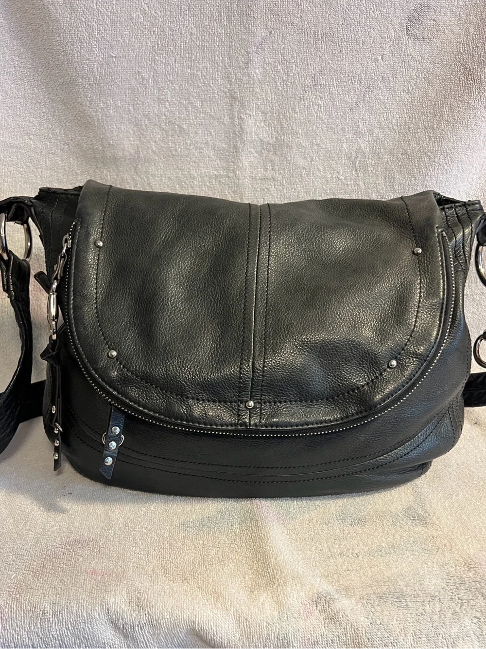 b. makowsky Black Leather Messenger Bag